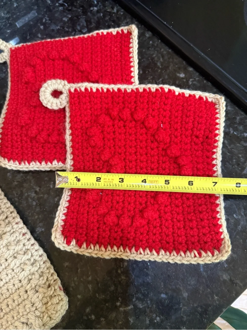Handmade Crochet Reversible Heart 3 piece Mat and Potholders